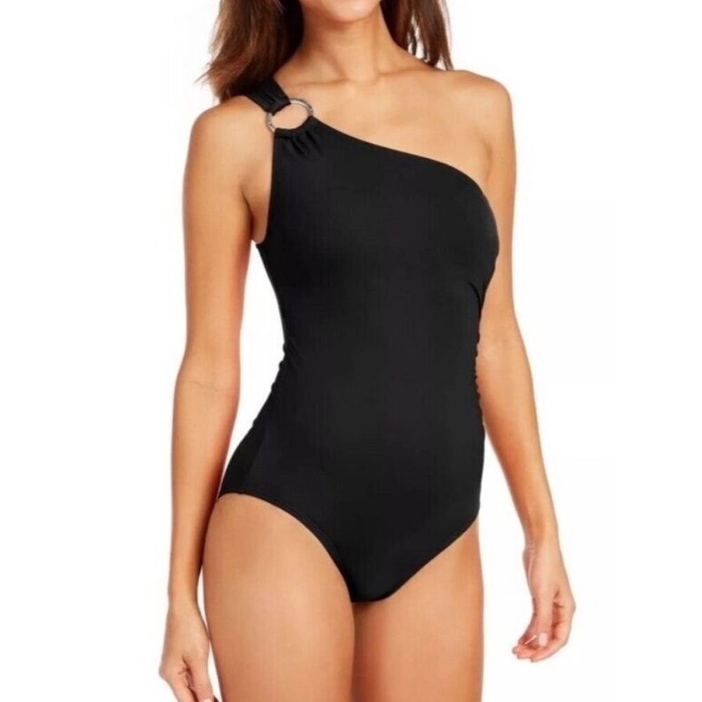 Michael Michael Kors Iconic Solids One Shoulder One-Piece Black 4